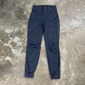 Spanx Stretch Twill Cargo Joggers Size Small Gray Pull On Zip Ankle